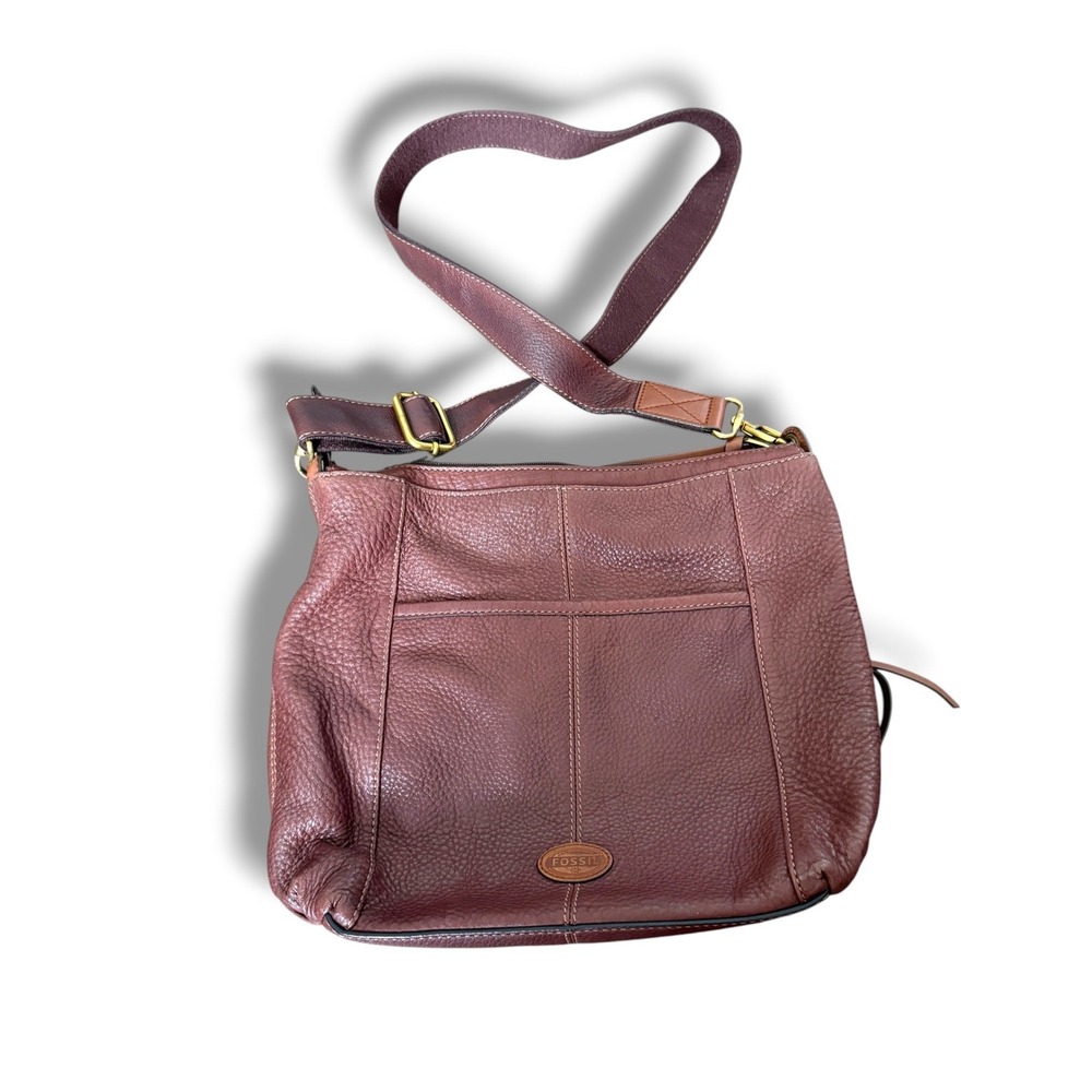 Fossil Burgundy Pebbled Leather Crossbody Shoulder Bag Multi Pocket